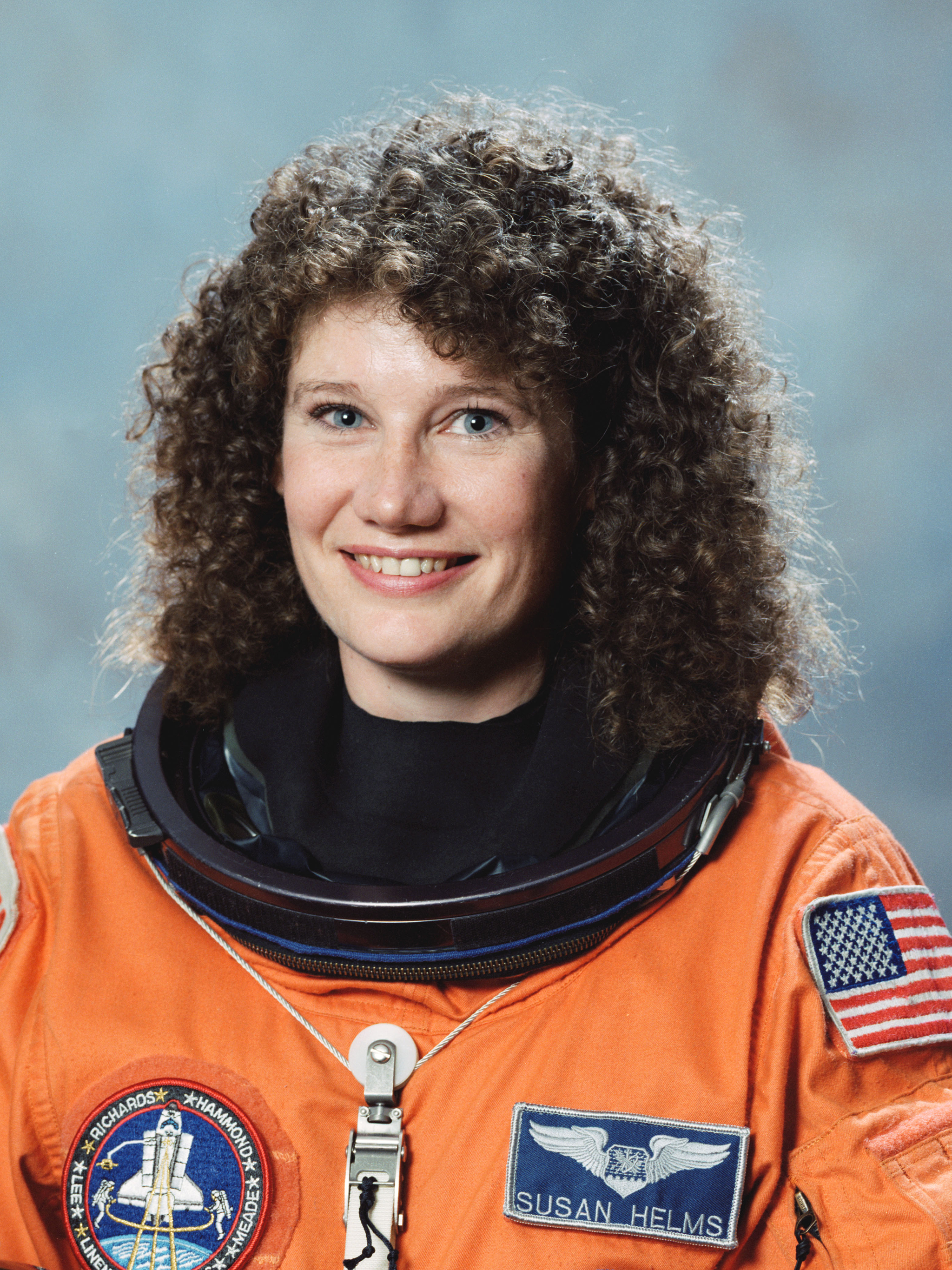 A portrait of Astronaut Susan J. Helms taken on June 30th, 1994. Helms is a veteran of five spaceflights, has logged 5,064 hours in space, and holds the world record for the longest spacewalk at 8 hours and 56 minutes.<br> <span> 1994 – NASA</span>